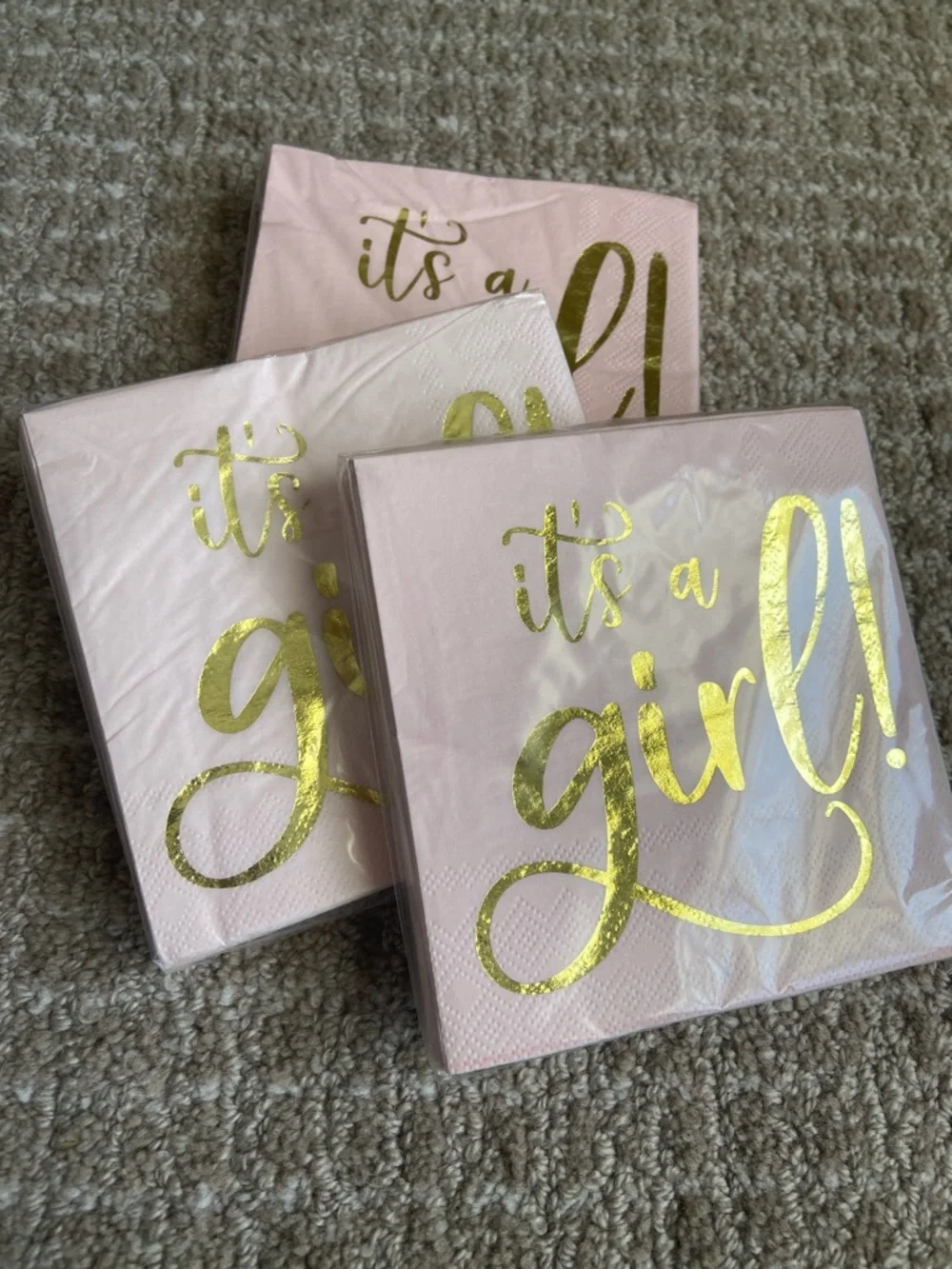 Bundle of 3 Pink 'It's a‎ Girl!' Gold Foil Napkins - Party Disposable Napkins